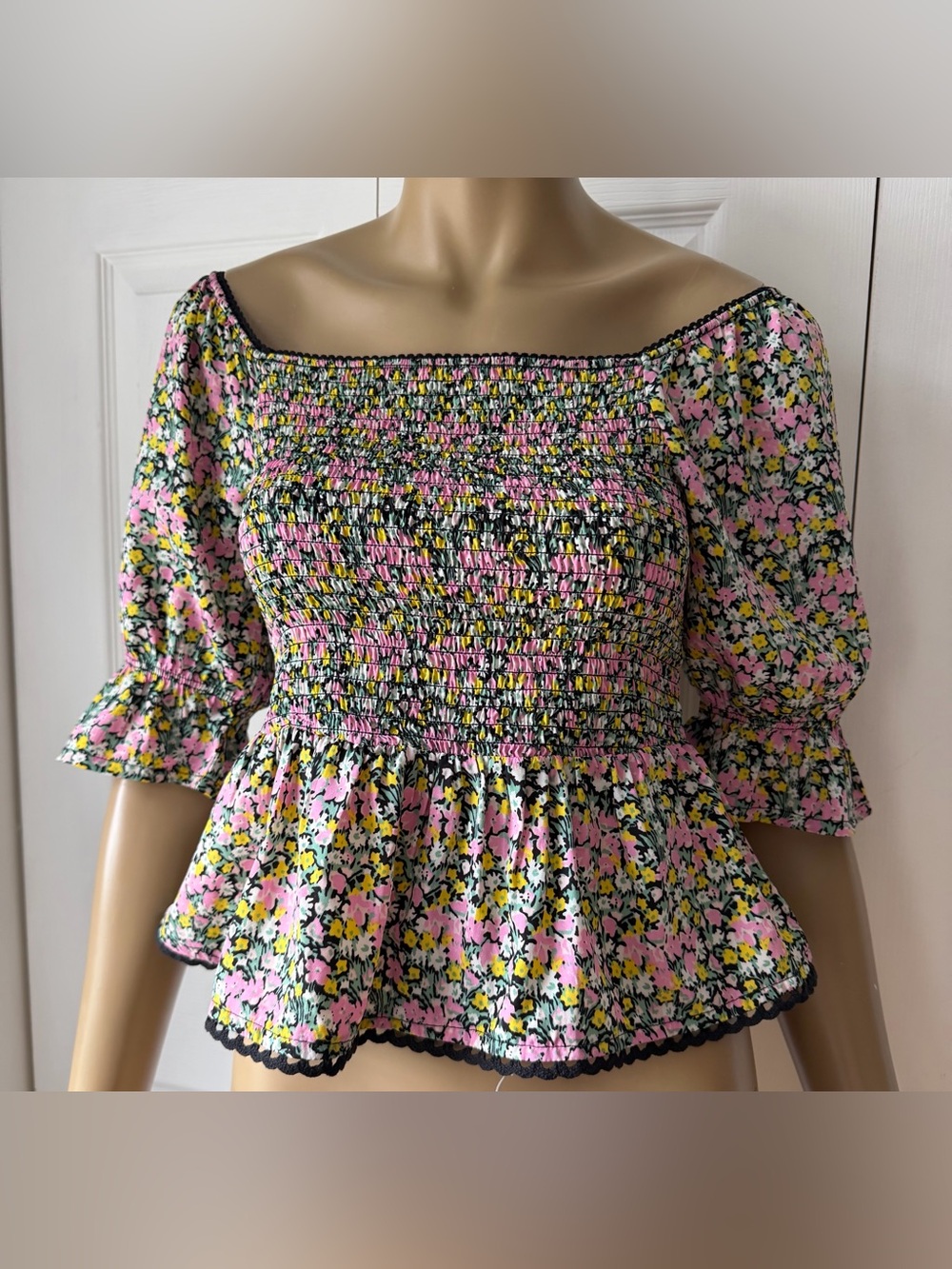 New Look Pink Floral Smocked Square-Neck Top - Picture 5 of 13
